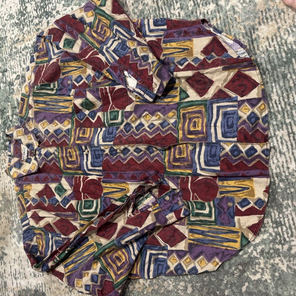 Vintage 1992 Atlast Women's Large Button Up Colorful Shirt 100% Cotton